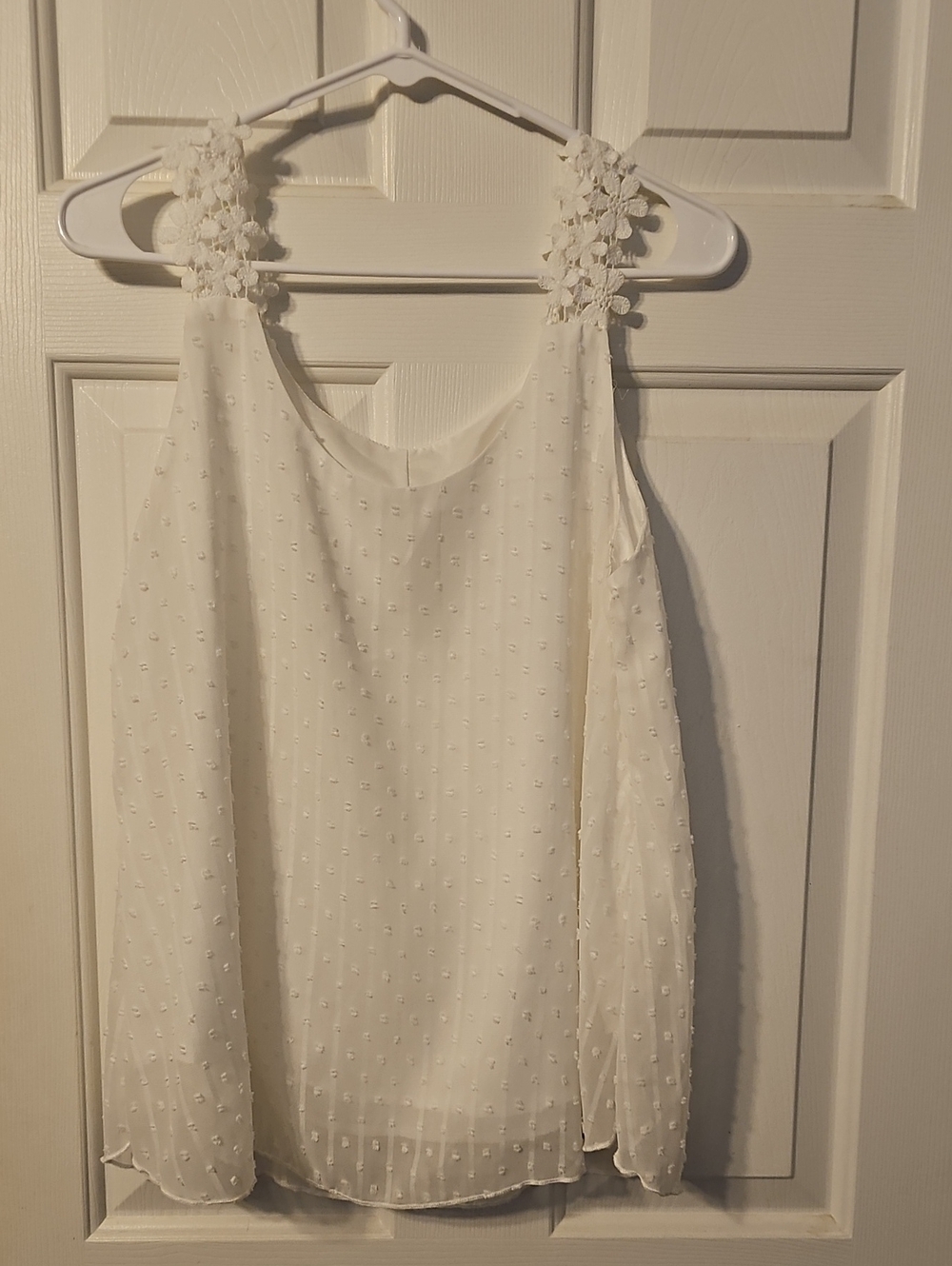 Ivory Floral Strap Swiss Dot Tank Top